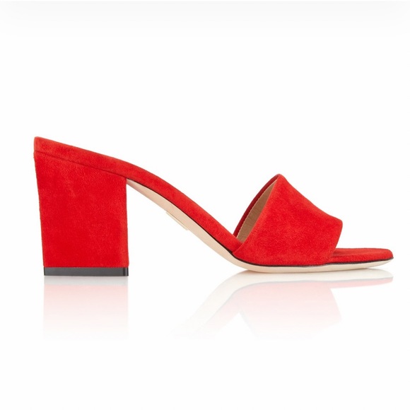 TAMARA MELLON ROCHE RED SUEDE SLIDES WITH WRAPPPED TRIANGLE HEEL SIZE 38 US 8 - Picture 2 of 16
